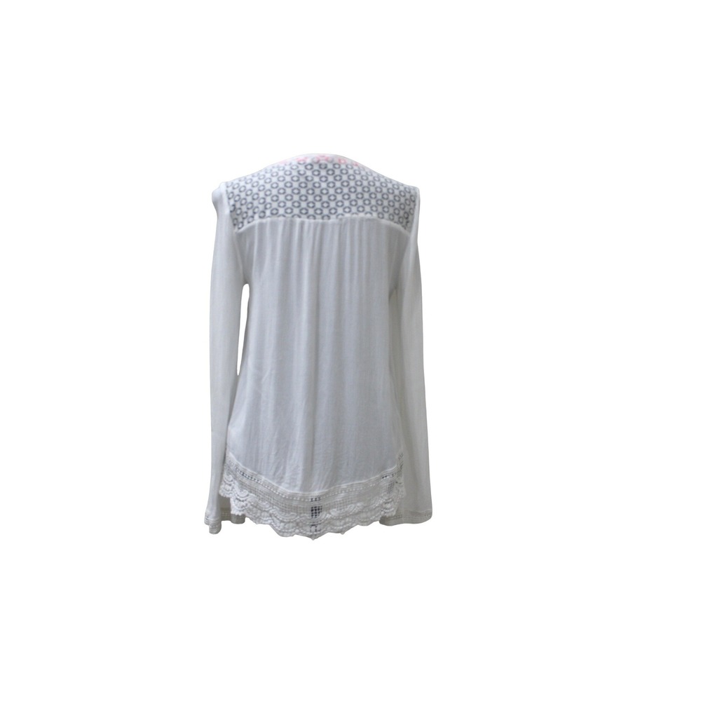 Jolt Blouse Women Small White Excellent Boho Crochet Lace Eyelet Henley Top - Picture 3 of 4